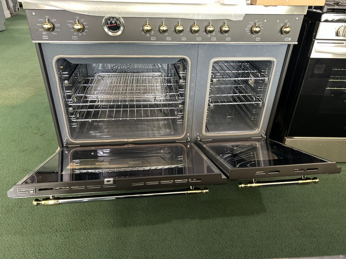 Bertazzoni Heritage Series 48 In. Dual Fuel Range, 6 Brass Burners and Griddle, Electric Self-Clean Oven in Matte Black - Image 3