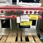 WOLF 48" Gas Range - 6 Burners and Infrared Griddle Red Control Knobs Stainless steel