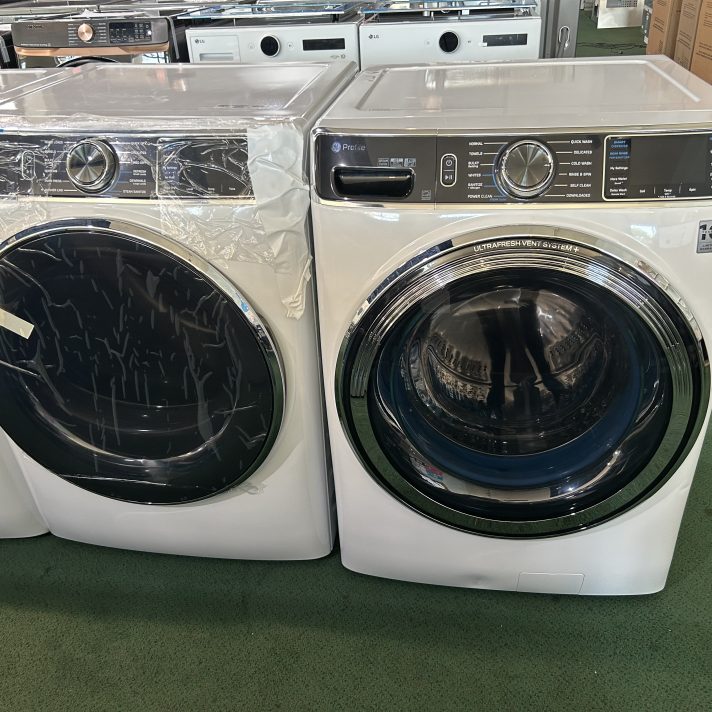 Package - GE Profile - 5.3 Cu. Ft. High-Efficiency Stackable Smart Front Load Washer with Steam and UltraFresh Vent System+ With OdorBlock and 7.8 Cu. Ft. Stackable Smart Electric Dryer with Steam and Sanitize Cycle - White