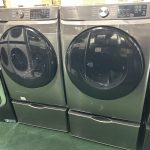 Package - Samsung - 4.5 Cu. Ft. High-Efficiency Stackable Smart Front Load Washer with Steam and Super Speed Wash and 7.5 Cu. Ft. Stackable Smart Electric Dryer with Steam Sanitize+ - Platinum + 2 Pedestals