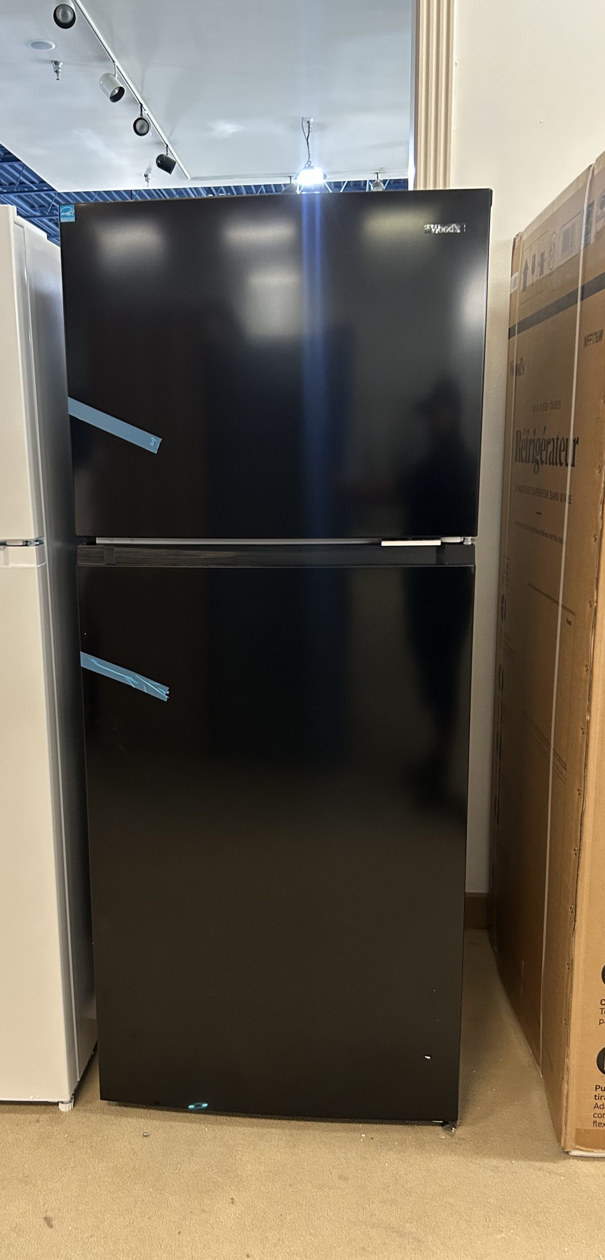 Woods 18.0 cu. Ft. Top Mount Frost-Free Fridge in Black