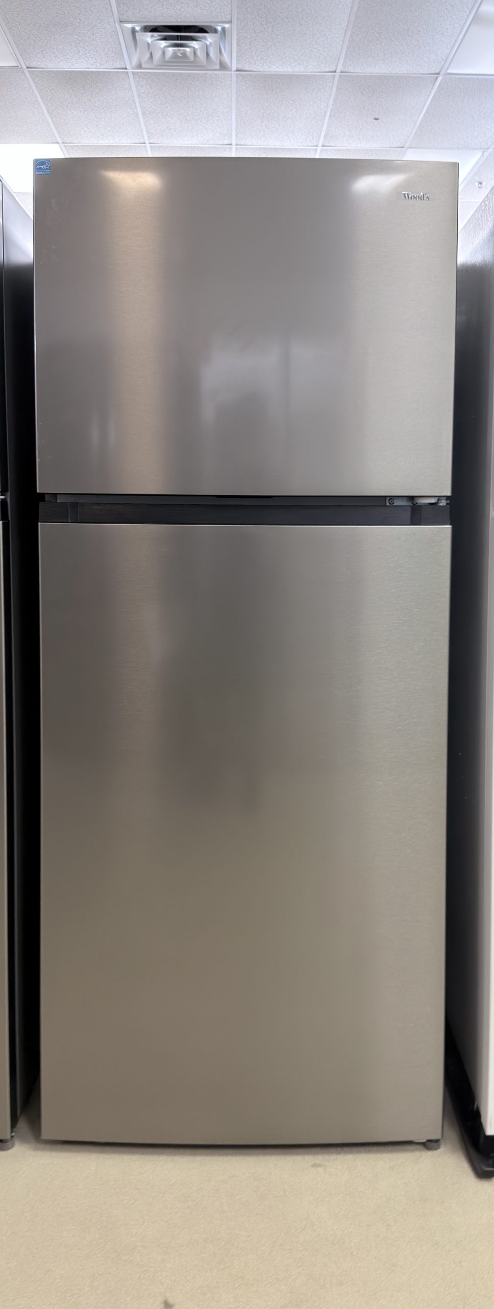 Woods* 18.0 cu. ft. Top Mount Frost-Free Fridge in Stainless Steel Look