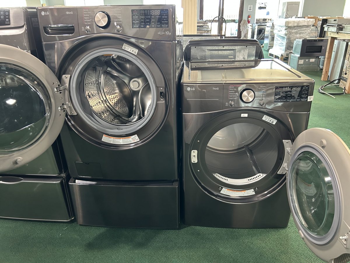 LG- Side-by-Side Front Load Washer and Electric Dryer Set in Black Steel - Image 2