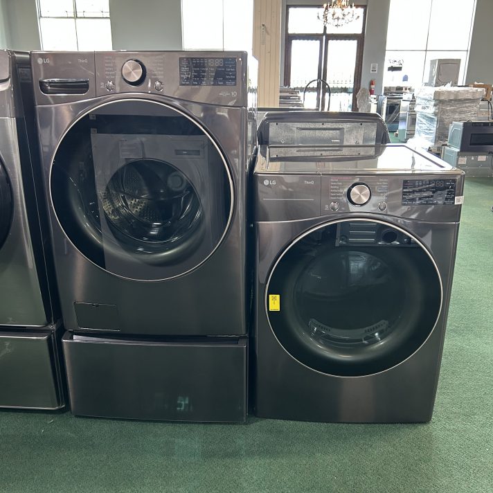 LG- Side-by-Side Front Load Washer and Electric Dryer Set in Black Steel