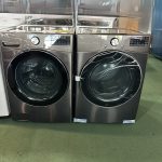 LG 27 Inch Wide 5 Cu. Ft. Front Load Washer and 7.4 Cu. Ft. Front Load Electric Dryer Laundry Pair with TurboSteam