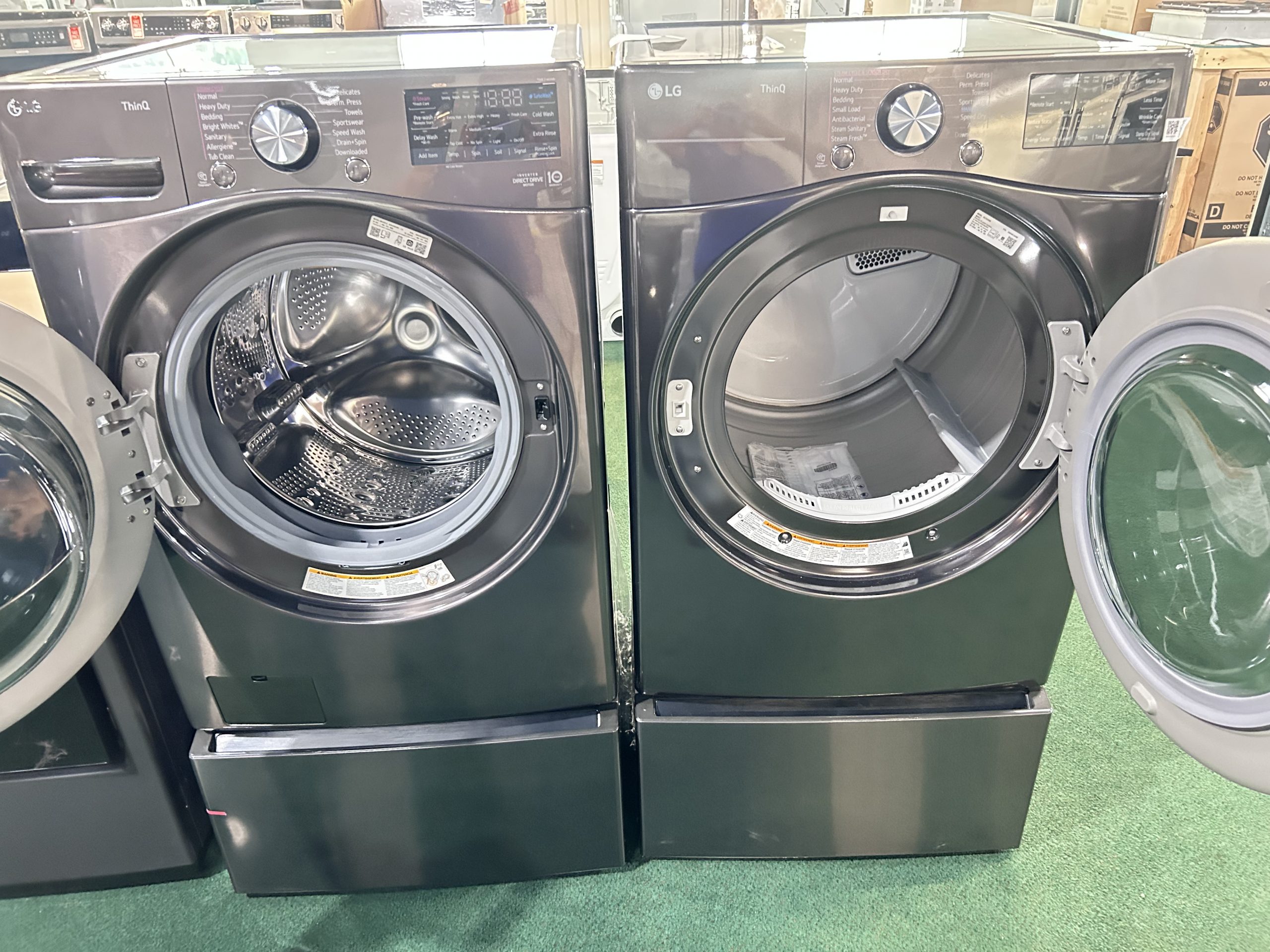 LG 27 Inch Wide 5 Cu. Ft. Front Load Washer and 7.4 Cu. Ft. Front Load Electric Dryer Laundry Pair with TurboSteam + 2 Pedestals - Image 2