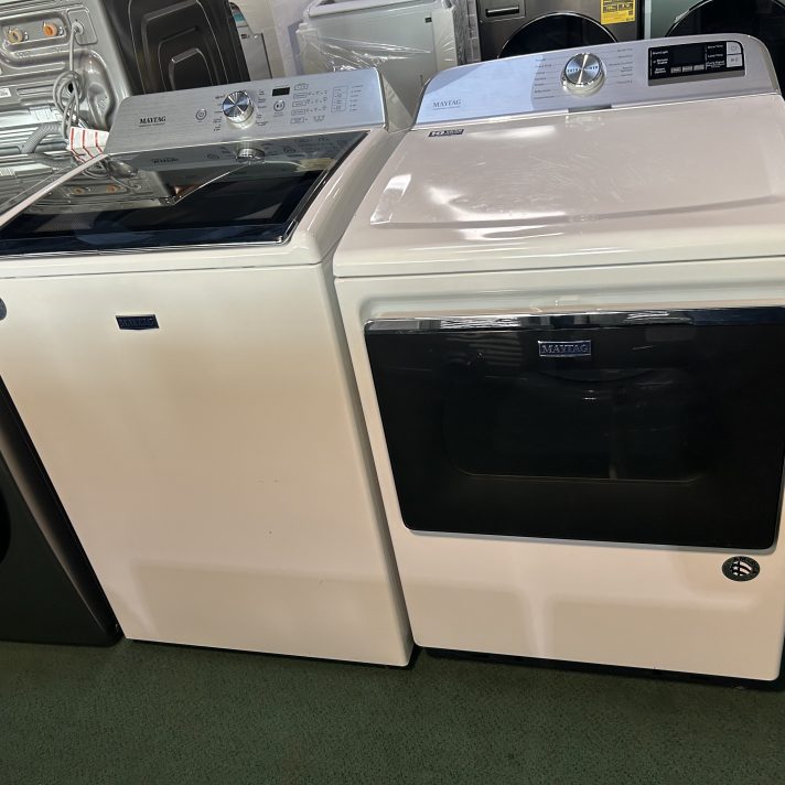 Maytag 5.3 Cu. Ft. Smart Top Load Washer and 7.4 Cu. Ft. Smart Electric Top Load Dryer Laundry Pair in White