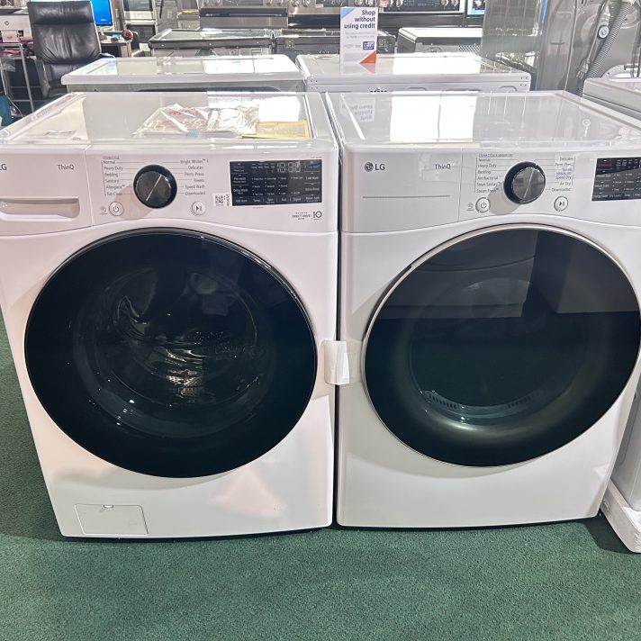 LG - Side-by-Side Front Load Washer and Electric Dryer Set in White
