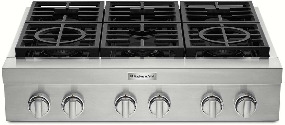 KitchenAid - Commercial-Style 36" Built-In Gas Cooktop - Stainless Steel
