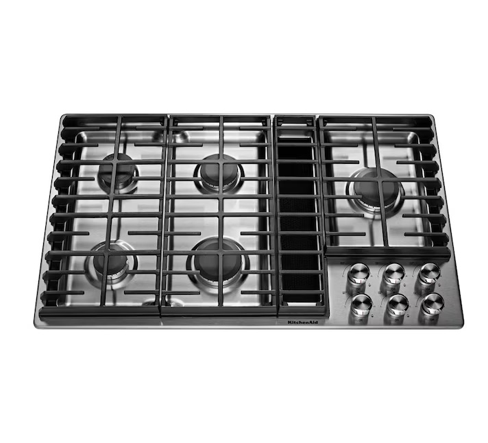 KitchenAid 36 Inch Gas Downdraft Cooktop with 5 Burners, Downdraft Ventilation, Professional Burner