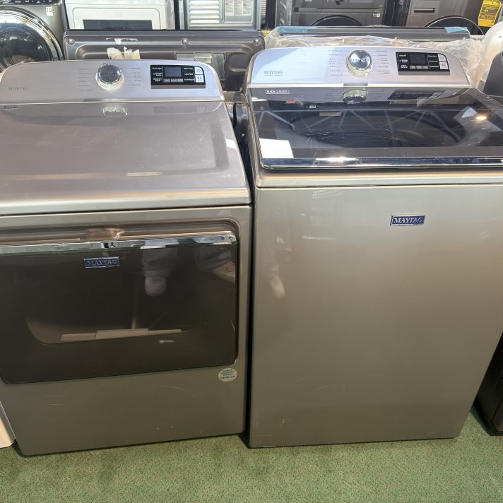 Maytag - Side-by-Side Top Load Washer and Electric Dryer Set in - Metallic Slate