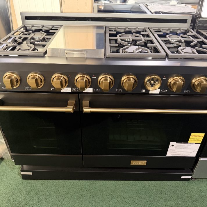 Thor* Kitchen Gordon Ramsay Collection 48'' 6.8 Cu. Ft Freestanding Liquid Propane Gas Range with Bronze Hardware - Black