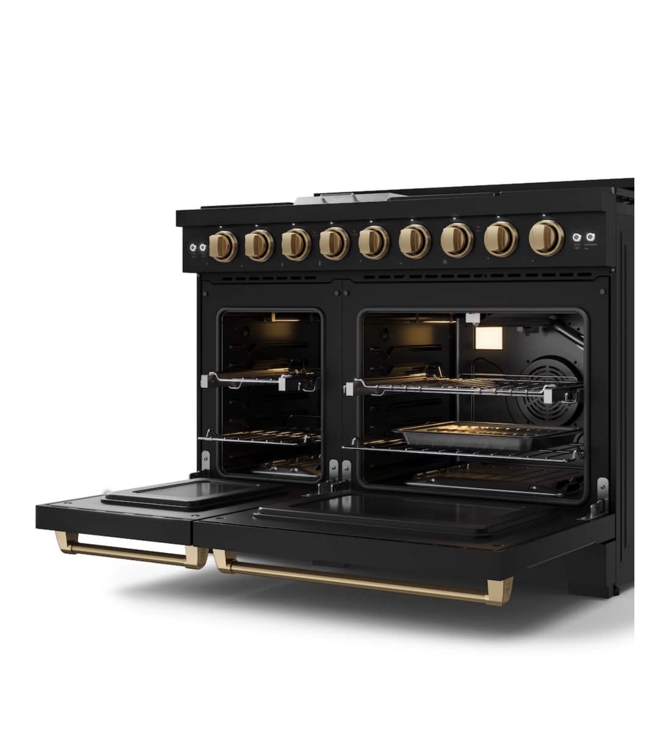 Gordon Ramsay Series by Thor Kitchen 48'' 6.8 Cu. Ft Freestanding Liquid Propane Gas Range with Bronze Hardware - Black - Image 2
