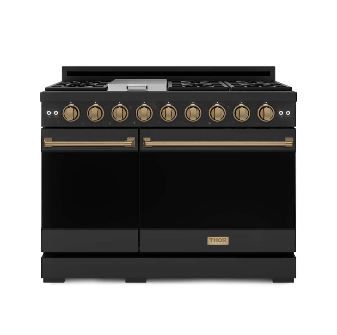 Gordon Ramsay Series by Thor Kitchen 48'' 6.8 Cu. Ft Freestanding Liquid Propane Gas Range with Bronze Hardware - Black