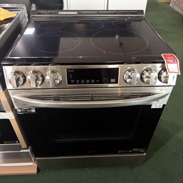 LG 30-in Glass Top 5 burners 6.3-cu ft Air Fry Convection Oven Slide-In Electric Range ( PrintProof Stainless Steel )