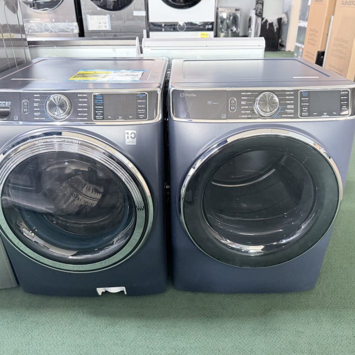 Package* GE Profile Side-by-Side Front Load Washer and Gas Dryer in Sapphire Blue
