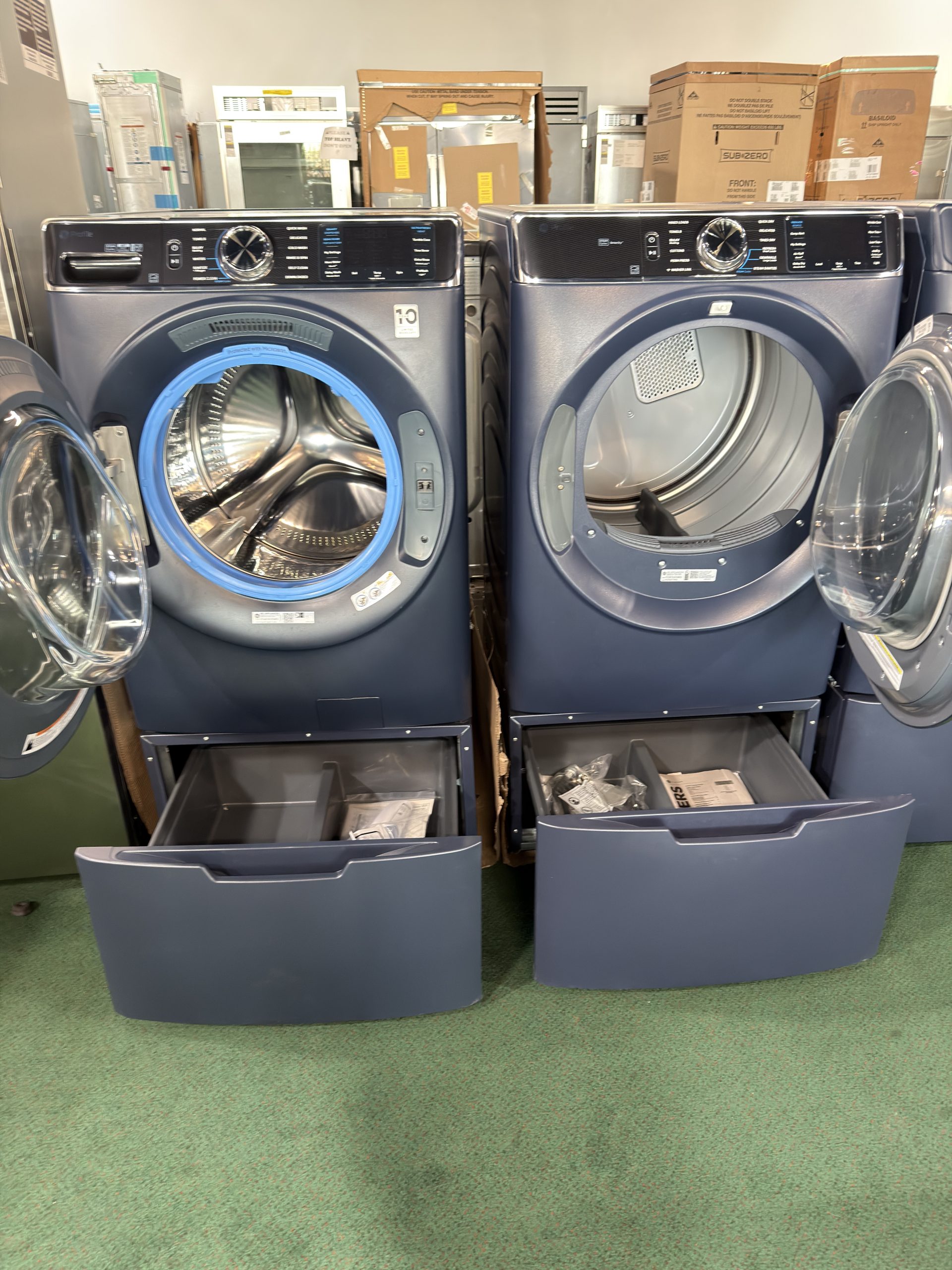 Package - GE Profile - 5.3 Cu. Ft. High-Efficiency Stackable Smart Front Load Washer with Steam and UltraFresh Vent System+ With OdorBlock and 7.8 Cu. Ft. Stackable Smart Gas Dryer with Steam and Washer Link - Sapphire Blue - Image 2