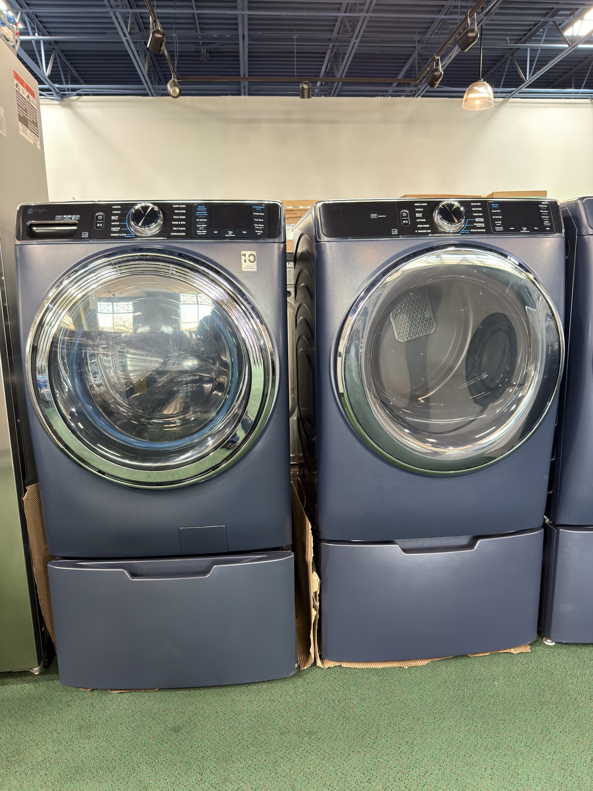 Package - GE Profile - 5.3 Cu. Ft. High-Efficiency Stackable Smart Front Load Washer with Steam and UltraFresh Vent System+ With OdorBlock and 7.8 Cu. Ft. Stackable Smart Gas Dryer with Steam and Washer Link - Sapphire Blue