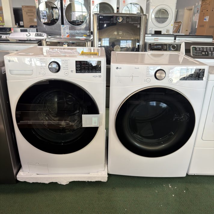 Package - LG - 4.5 Cu. Ft. High-Efficiency Stackable Smart Front Load Washer with Steam and Built-In Intelligence and 7.4 Cu. Ft. Stackable Smart Electric Dryer with Steam and Built-In Intelligence - White