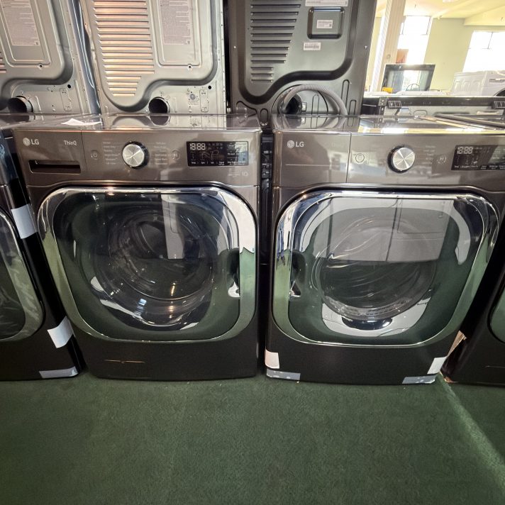 Package - LG - 5.2 Cu. Ft. High-Efficiency Stackable Smart Front Load Washer with Steam and TurboWash and 9.0 Cu. Ft. Stackable Smart Electric Dryer with Steam and Built-In Intelligence - Black Steel