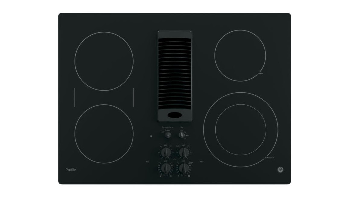 GE Profile - 30" Built-In Downdraft Electric Cooktop with 4 Burners - Black