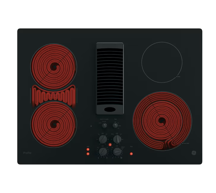 GE Profile - 30" Built-In Downdraft Electric Cooktop with 4 Burners - Black - Image 2