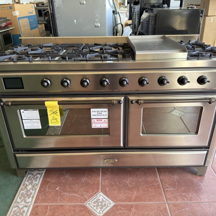 ILVE Majestic II 60 inch Dual Fuel Range with 9 Burners, Griddle (Natural Gas, Triple Glass Door, Stainless Steel, Burnished)