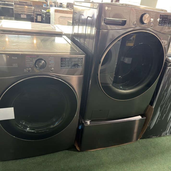 LG TurboWash 360 High Efficiency Front-Load Washer with Electric Smart Dryer Black Steel