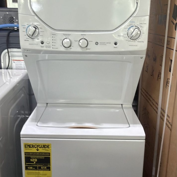 GE*  Electric Stacked Laundry Center with 2.3-cu ft Top load Washer and 4.4-cu ft Dryer- White