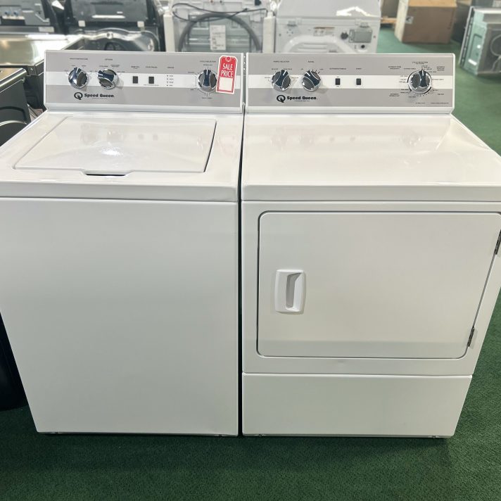 Speed Queen Side-by-Side Top Load Washer and Electric Dryer Set in White