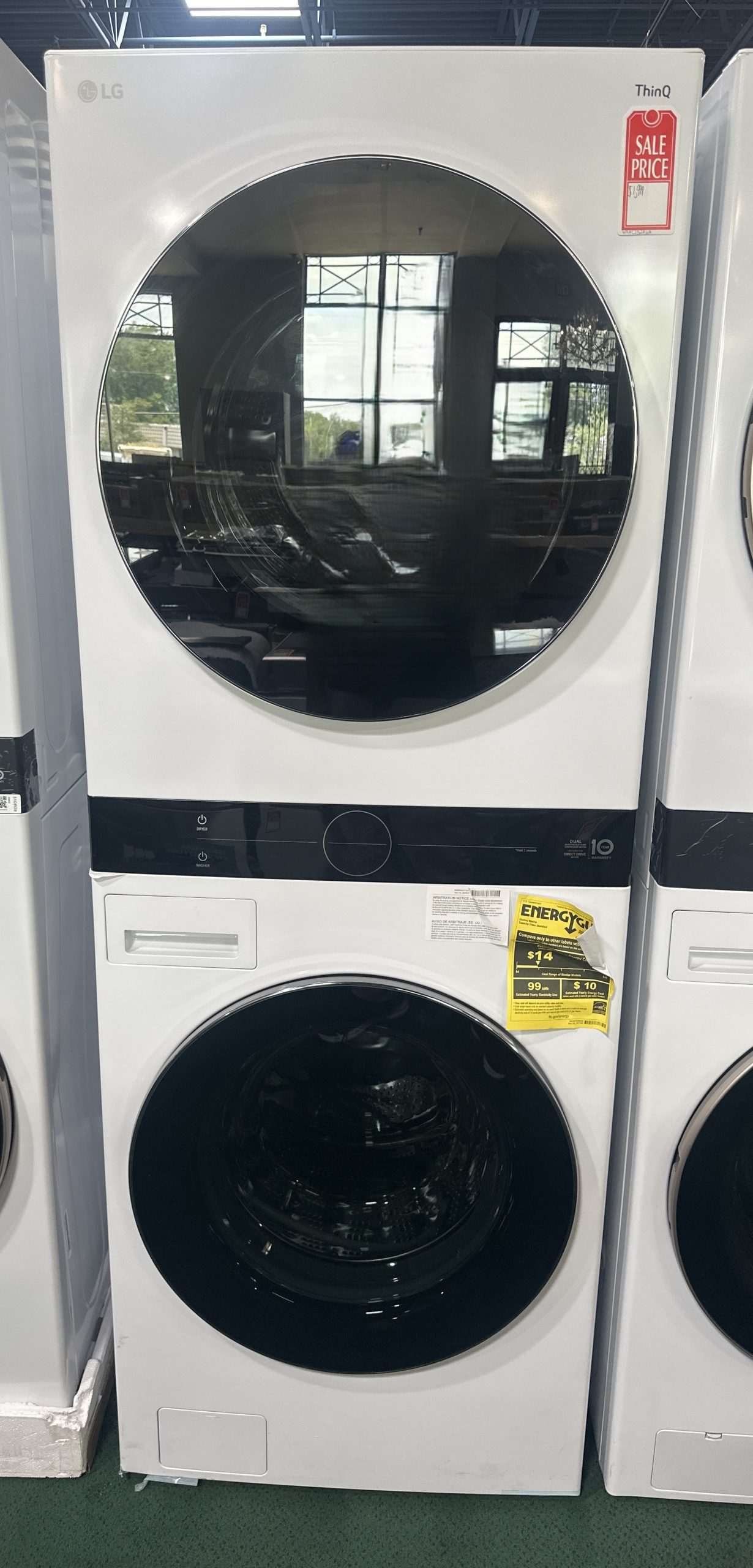 LG - 5.0 Cu. Ft. HE Smart Front Load Washer and 7.8 Cu. Ft. Electric Dryer WashTower with Steam and Ventless Heat Pump Tech - White