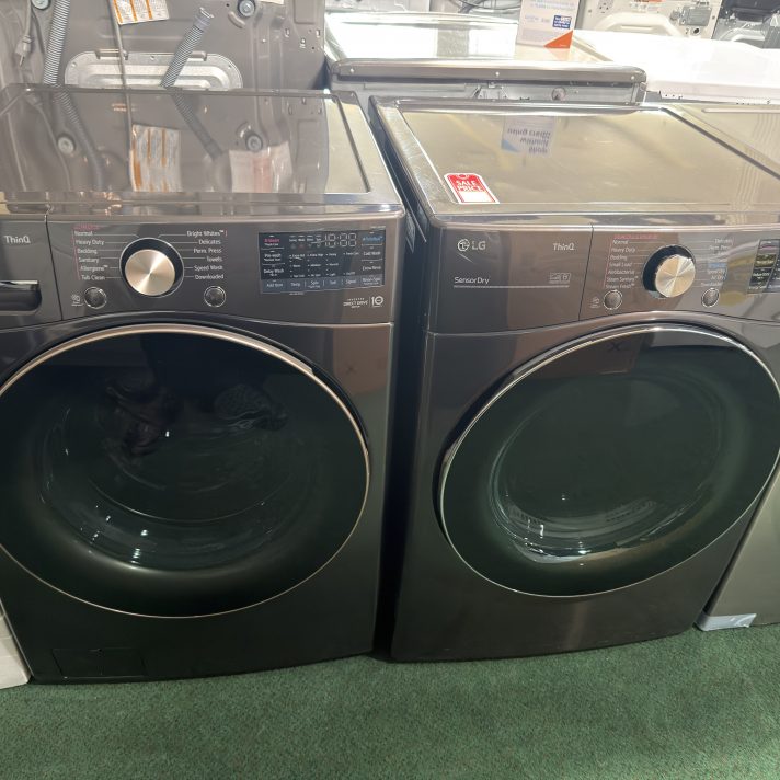 LG 4.5 Cu. Ft. Front Load Washer and 7.4 Cu. Ft. Electric Dryer with TurboWash 360 Laundry Pair in Black Steel