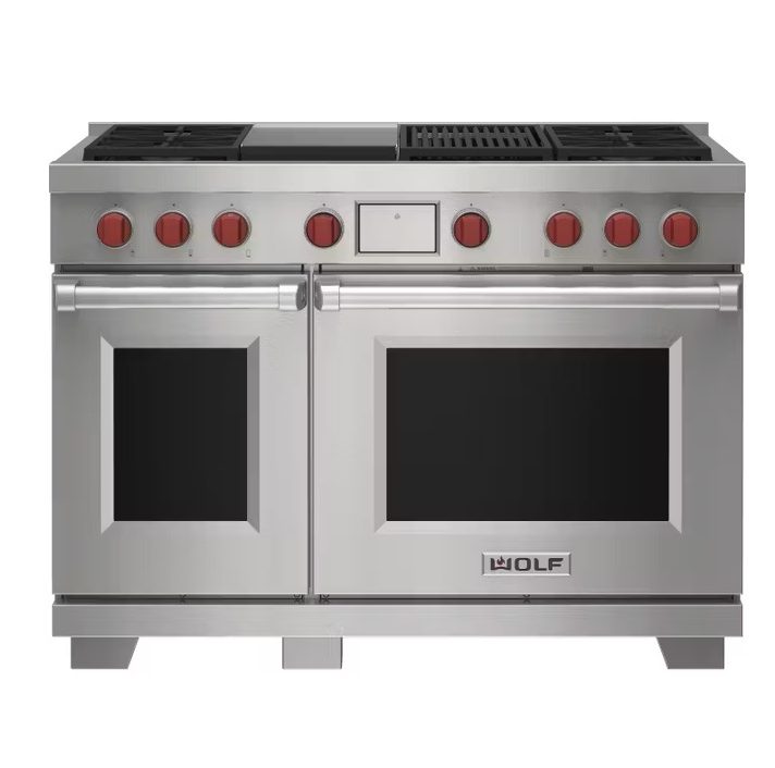 WOLF* 48" Dual Fuel Range - 4 Burners, Infrared Charbroiler and Infrared Griddle - Stainless Steel