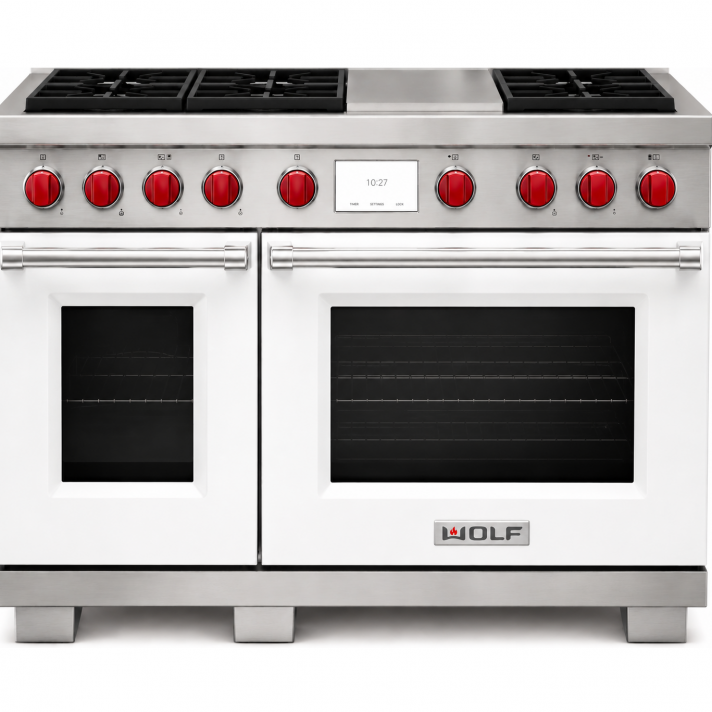 WOLF* 48" Dual Fuel Range - 6 Burners and Infrared Griddle White - Natural Gas.
