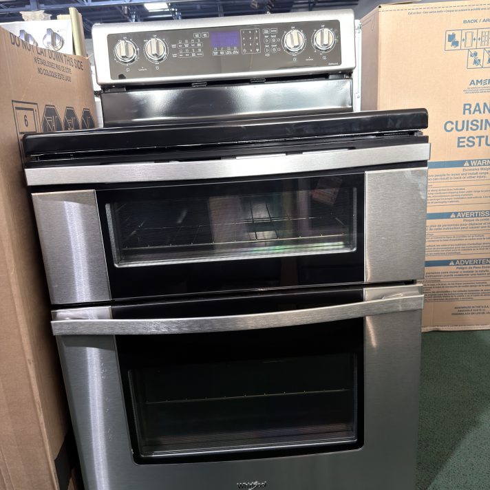 Whirlpool* 30-in Glass Top 5 burners Convection Oven Freestanding Double Oven Electric Range Stainless steel