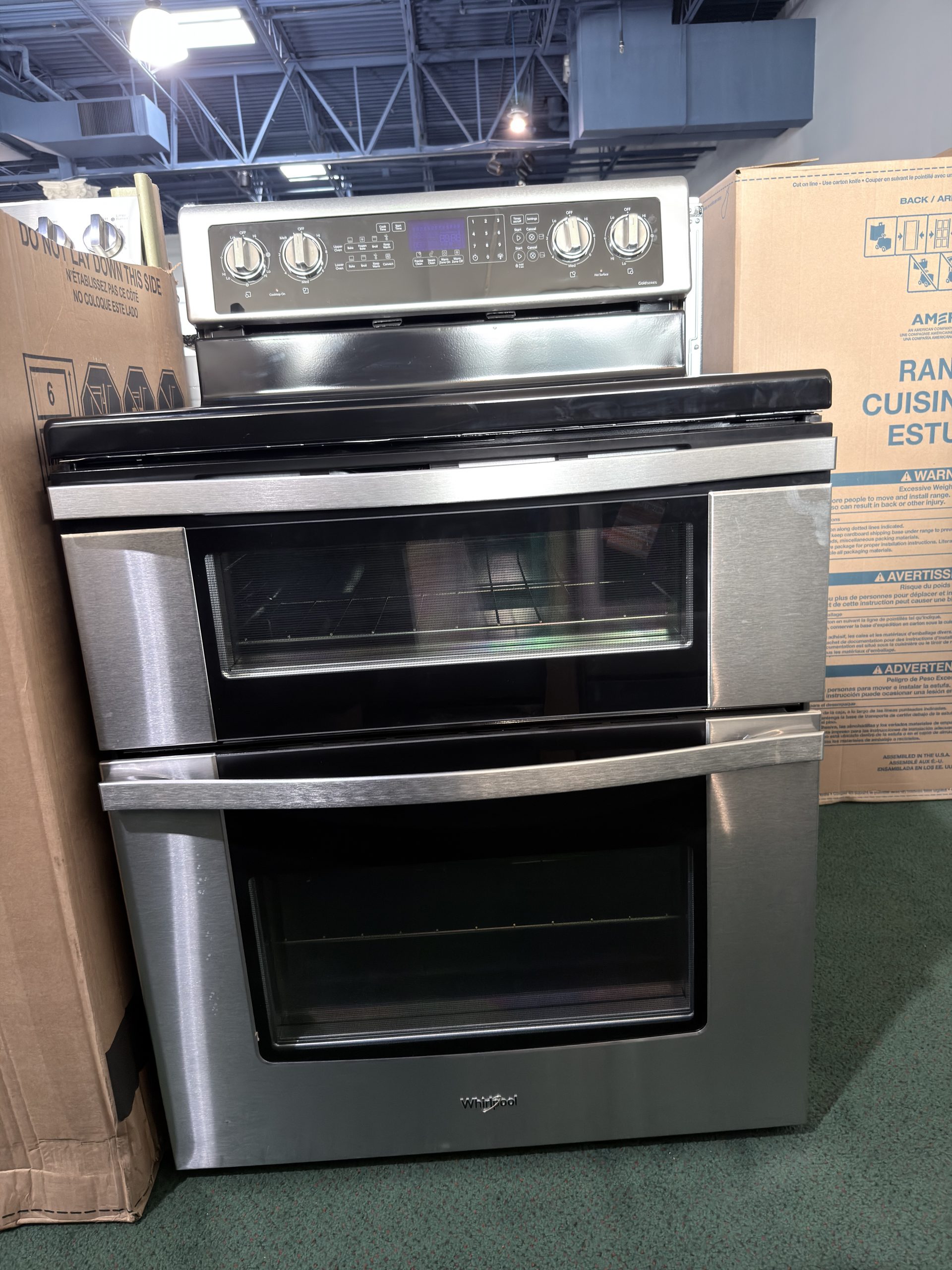 Whirlpool* 30-in Glass Top 5 burners Convection Oven Freestanding Double Oven Electric Range Stainless steel