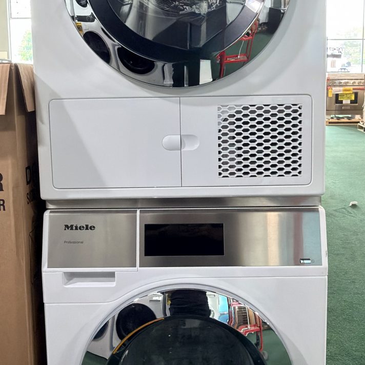 Miele* Little Giant Series  Stacked Front Load Washer and Electric Dryer Set in Lotus White
