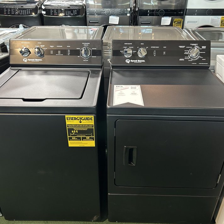 Speed Queen* Side-by-Side Top Load Washer and Electric Dryer Set in Black