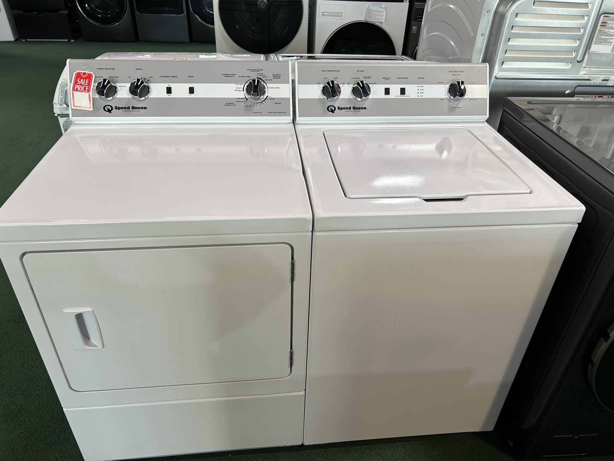Speed Queen* Side-by-Side Top Load Washer and Electric Dryer Set in White