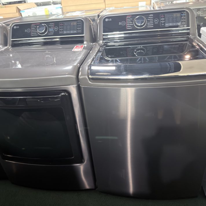 LG* Top Load Washer - 5.5 cu.ft. Front Load Washer & 7.4 Cu.Ft. Electric Dryer in Black Steel
