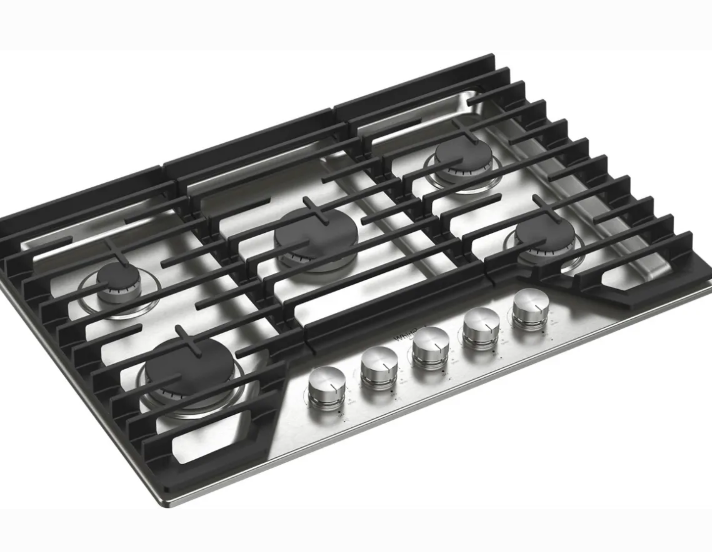 Whirlpool* 30 in. 5-Burners Recessed Gas Cooktop in Stainless Steel with EZ-2-Lift Hinged Cast-Iron Grates