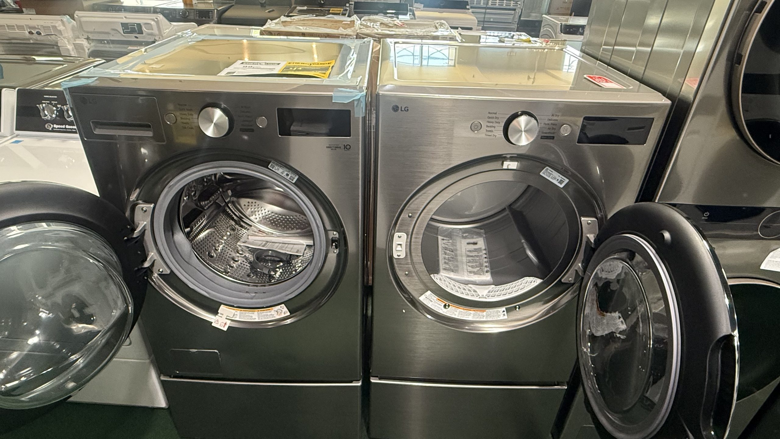 LG 27 Inch Smart Front Load Washer 5.0 cu ft and Electric Dryer with 7.4 cu ft (Pedestal Sold Seperately) - Image 2