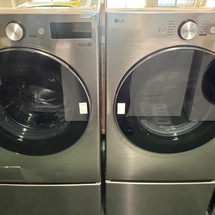 LG 27 Inch Smart Front Load Washer 5.0 cu ft and Electric Dryer with 7.4 cu ft (Pedestal Sold Seperately)