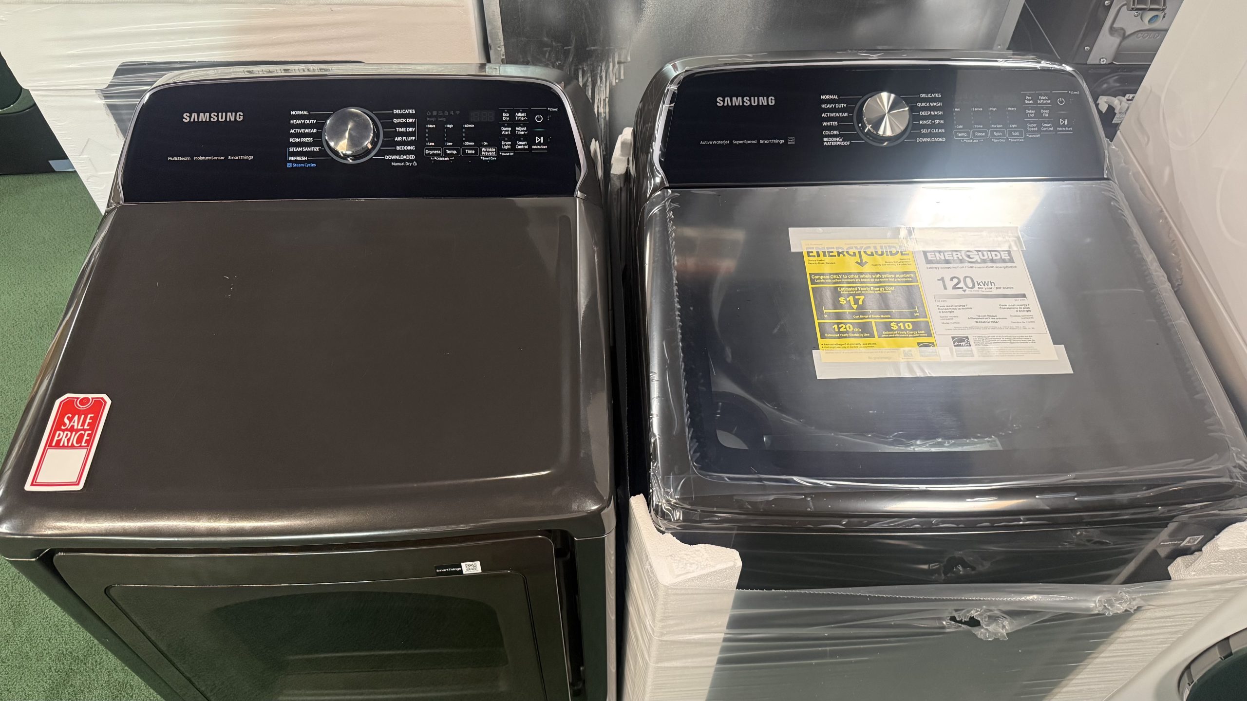 Samsung 27" Smart Electric 7.4 cuft Dryer and 28" Smart 5.4 cuft Top Load Washer