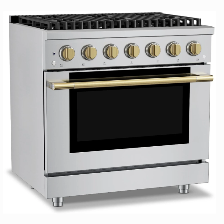Hauslane HausPRO 36'' Convection Oven Single oven gas range Natural Gas Range Satin Brass Accents