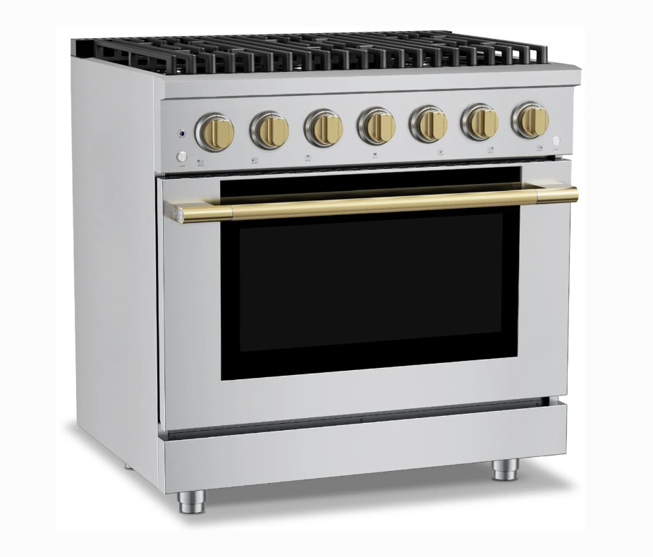 Hauslane HausPRO 36'' Convection Oven Single oven gas range Natural Gas Range Satin Brass Accents