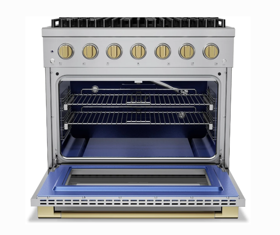 Hauslane HausPRO 36'' Convection Oven Single oven gas range Natural Gas Range Satin Brass Accents - Image 4