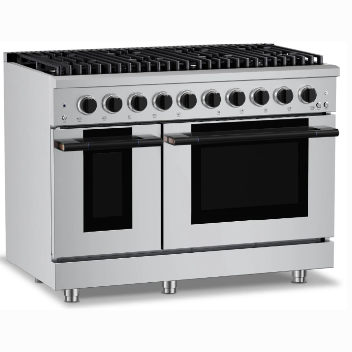 Hauslane* HausPRO 48-in 8 burners 4.2-cu ft / 2.5-cu ft Convection Oven Double oven gas range Double Oven Gas Range Matte Black Accents.