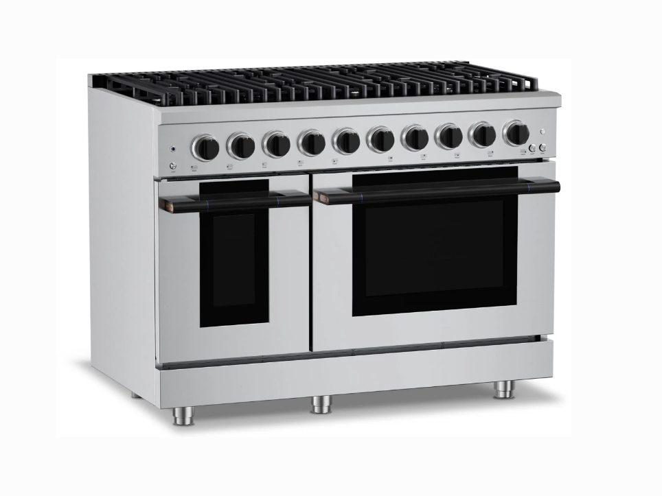 Hauslane* HausPRO 48-in 8 burners 4.2-cu ft / 2.5-cu ft Convection Oven Double oven gas range Double Oven Gas Range Matte Black Accents.