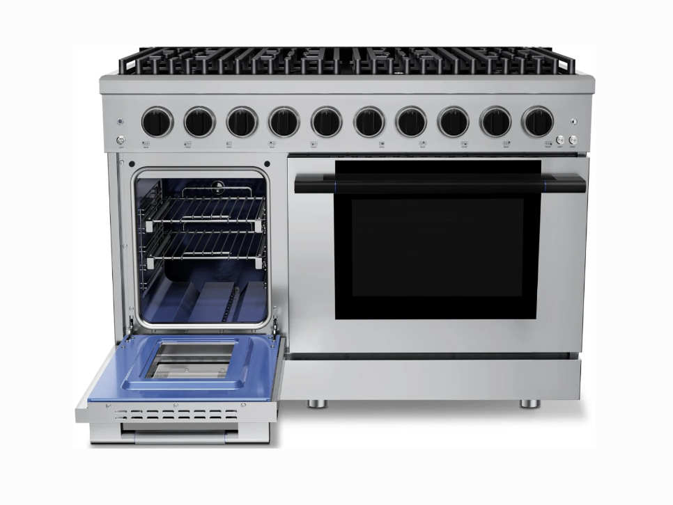 Hauslane* HausPRO 48-in 8 burners 4.2-cu ft / 2.5-cu ft Convection Oven Double oven gas range Double Oven Gas Range Matte Black Accents. - Image 2
